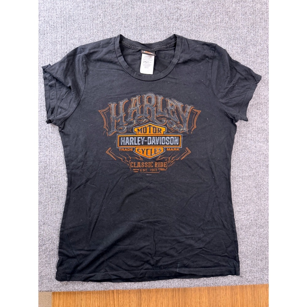 Harley Davidson Womens XL Black Graphic Tee Christchurch NZ USA Made Cotton Y2K